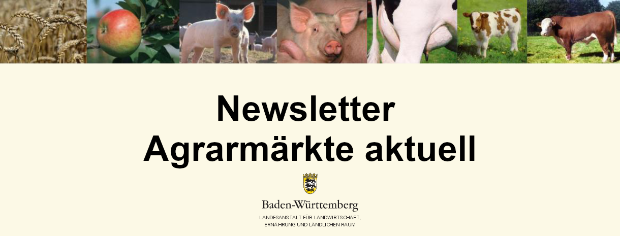 zu der Seite Zusammenfassende Darstellung der Märkte  (Schlachtschweine, Ferkel, Kälber, Getreide, Tafeläpfel) und Newsletter Agrarmärkte akttuell LEL
